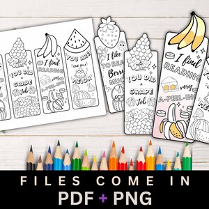 Fruits Coloring Bookmarks, Bookish Coloring Book Marks for Kids and Adults, Digital Download image 5