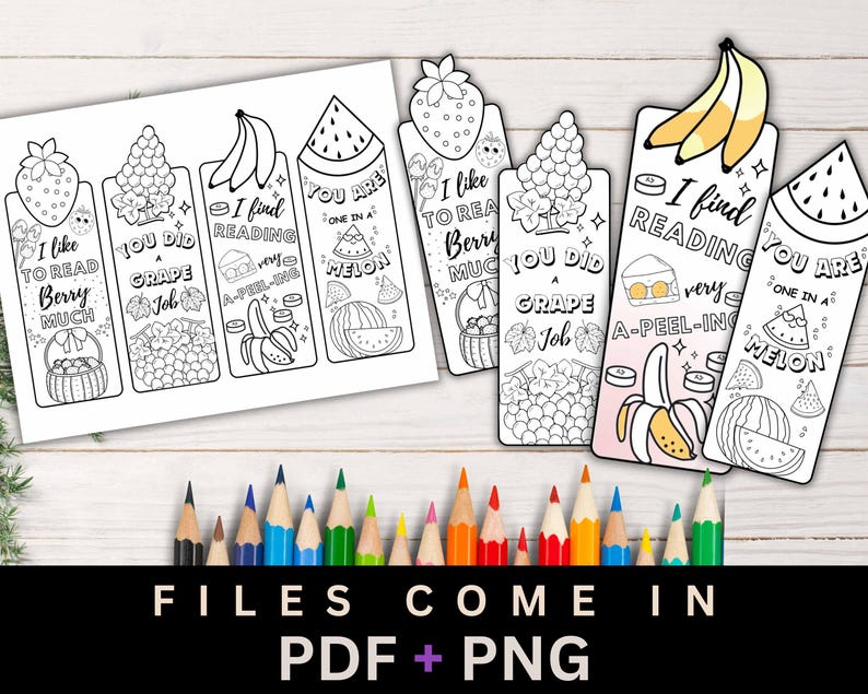 Fruits Coloring Bookmarks, Bookish Coloring Book Marks for Kids and Adults, Digital Download image 5