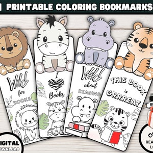 Safari Animals Printable Coloring Bookmarks, Coloring Page Book marks, Kids Reading Accessories, Classroom Craft, Reading Log, Digital