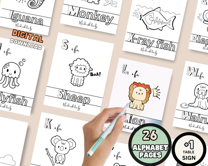 Baby Alphabet Book, Printable Baby Shower Abc Book, Animal Alphabet