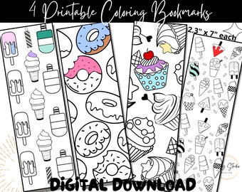 Printable Coloring Bookmarks, Digital Book Marks, Cute Printable Book Mark, Kids and Adult Coloring pages