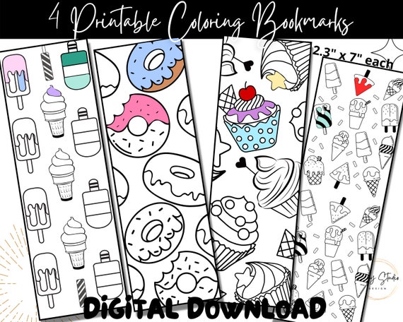 Printable Coloring Bookmarks, Digital Book Marks, Cute Printable