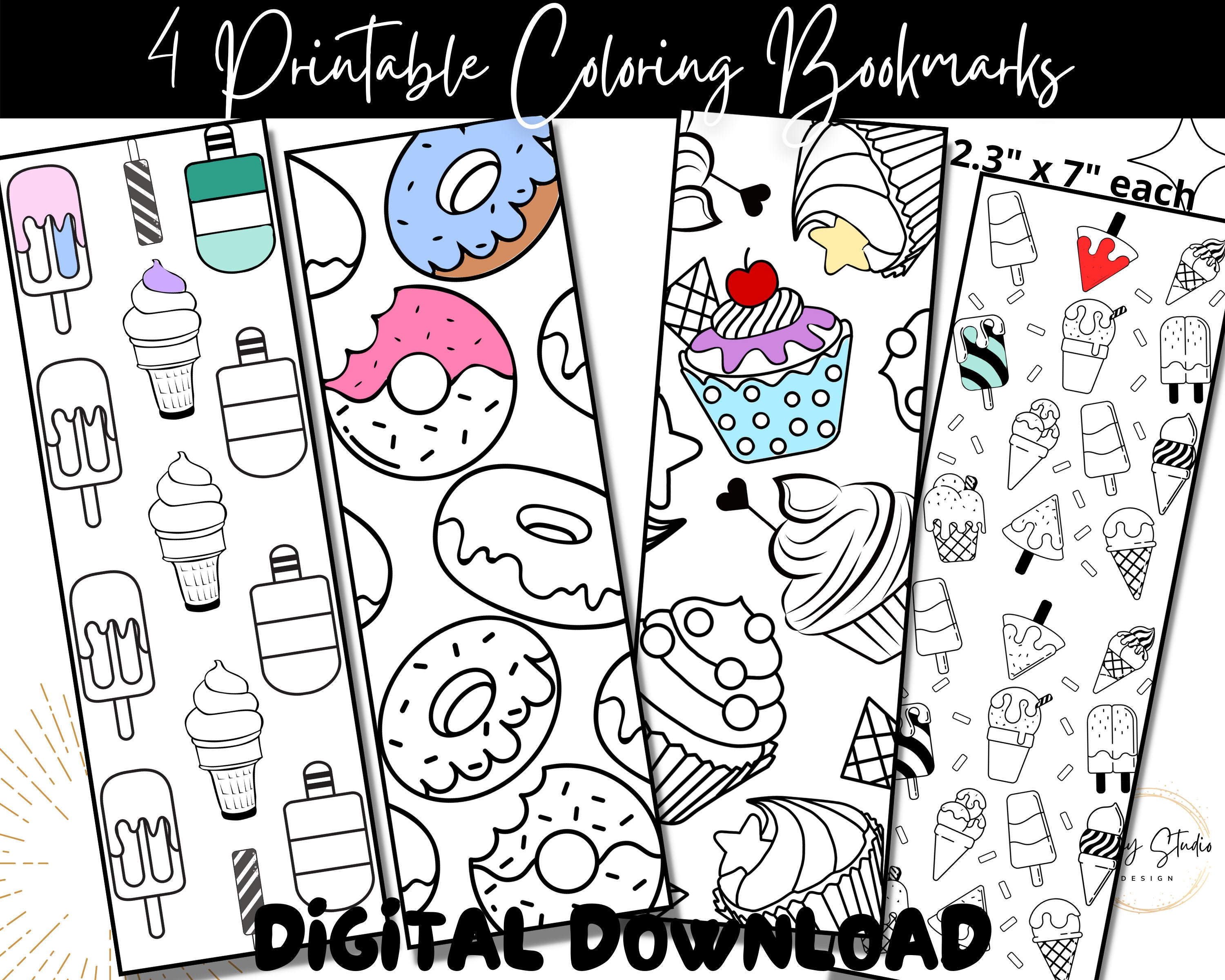 Printable Coloring Bookmarks, Digital Book Marks, Cute Printable Book Mark,  Kids and Adult Coloring Pages 