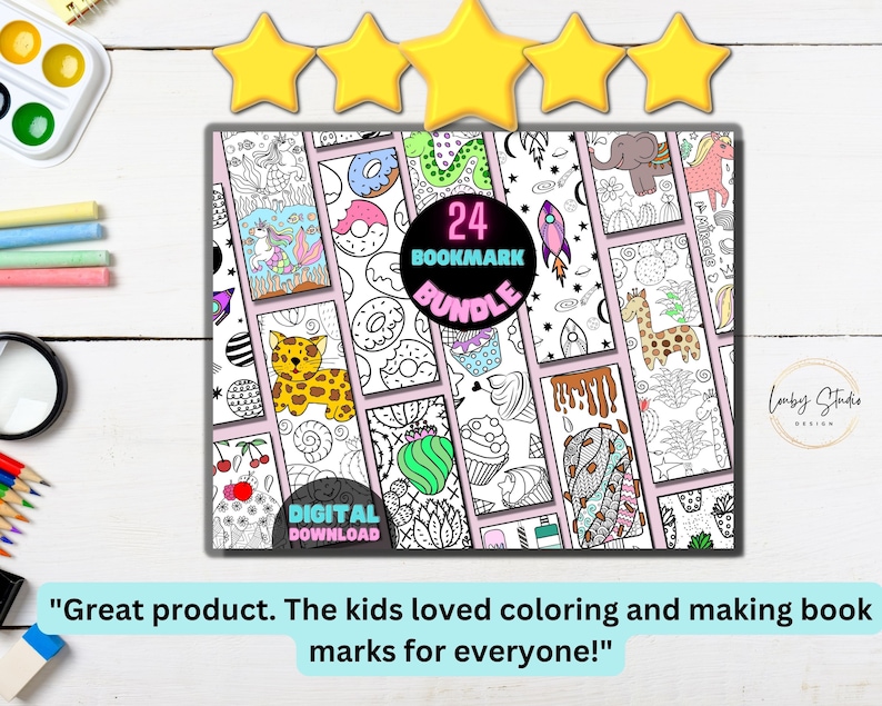 Printable Coloring Bookmarks Cute Digital Bookmark Set Etsy