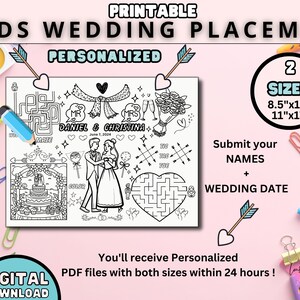 Kids Wedding Coloring Placemat, Printable Wedding Activity Mat ...