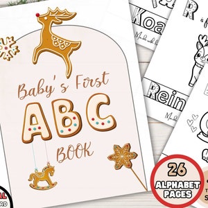 ABC Book Baby Shower Christmas theme games, Printable Baby Alphabet Book Coloring Pages Activity, Winter Baby Shower ABC Digital Download