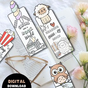 Printable Coloring Bookmarks BUNDLE, Cute Animals Book Marks, Birthday ...