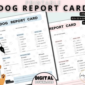 Plantilla de tarjeta de informe de perros, formulario de informe de cuidador de mascotas imprimible, alojamiento de perros, negocio de informes de cuidado de mascotas, descarga instantánea