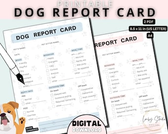Sjabloon afdrukbare hondenrapportkaart: formulier huisdieroppas (digitale download)