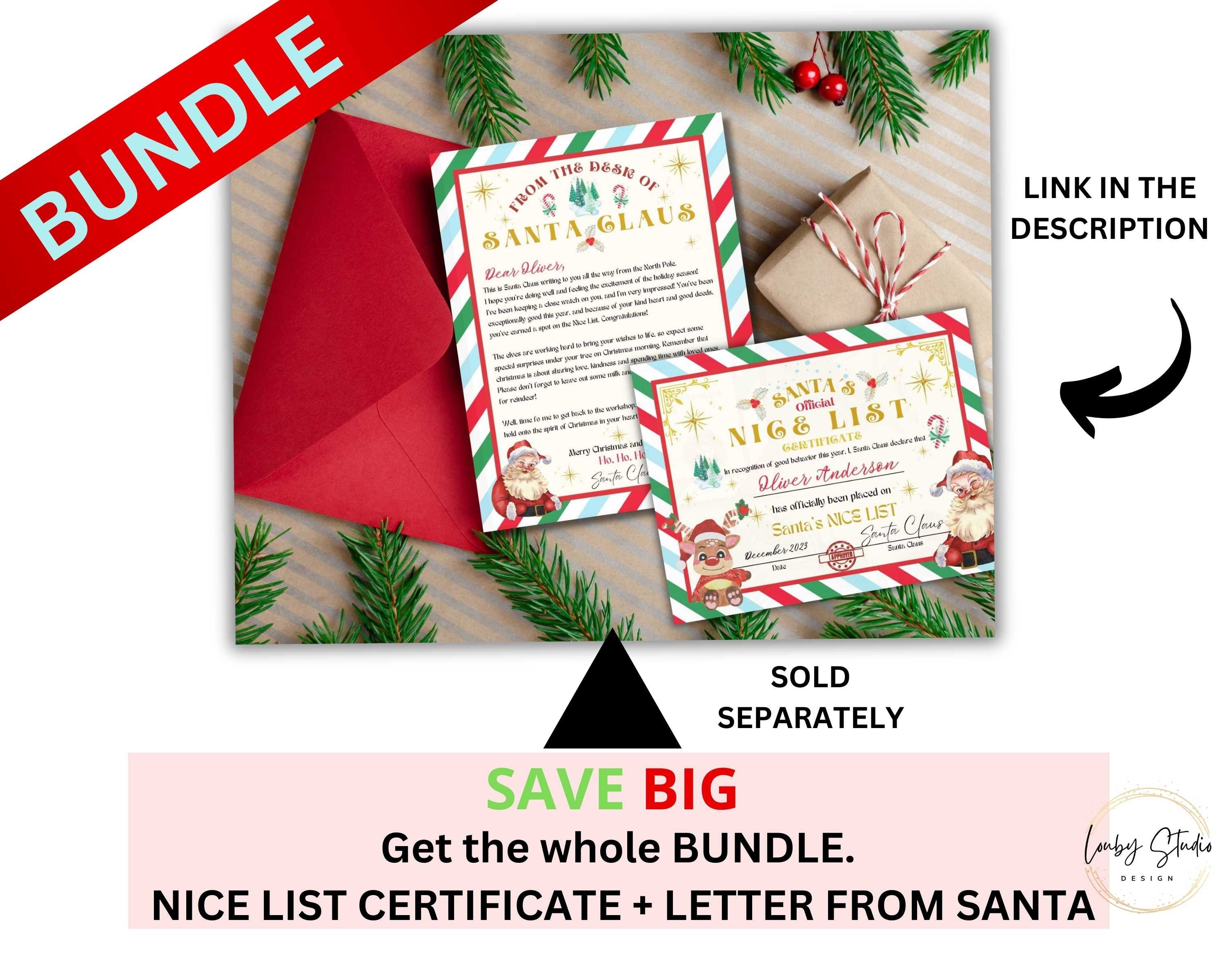 EDITABLE Letter From Santa Printable Nice List Certificate, Christmas ...