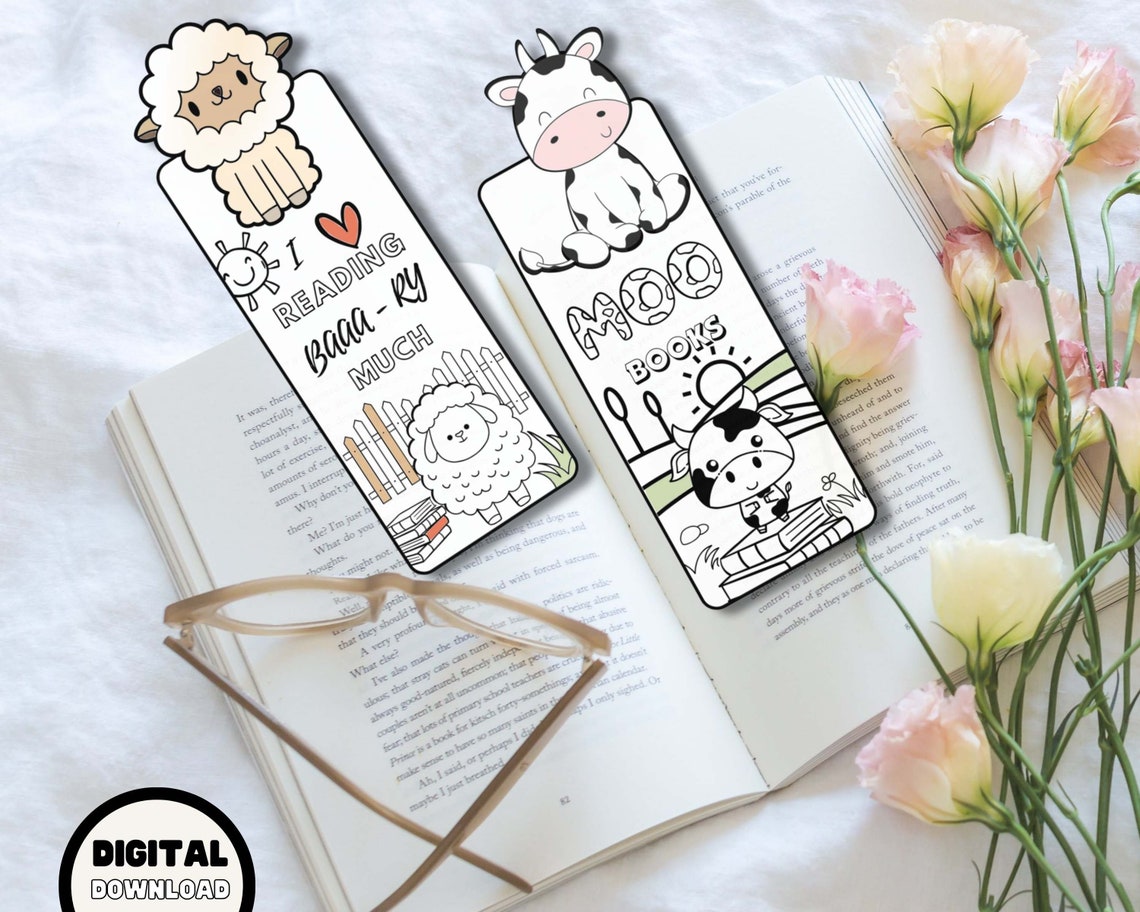 Farm Animals Coloring Bookmarks, Printable Coloring Book Marks, Kids ...