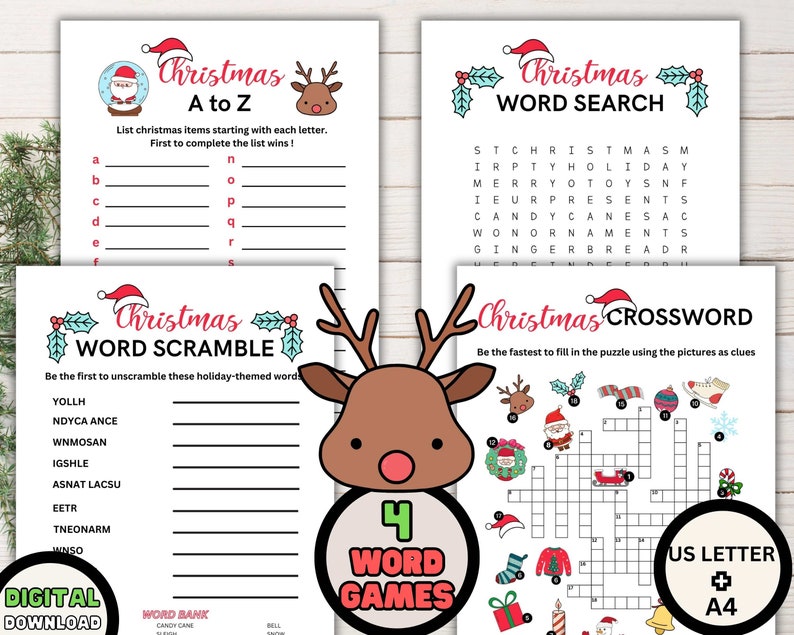 Printable christmas word games kids christmas activities etsy