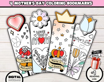 Mothers Day Coloring Bookmarks, Printable Coloring Mothers Day Card, Kids Happy Mothers Day Gift School Activities, Coloring Page Book Mark