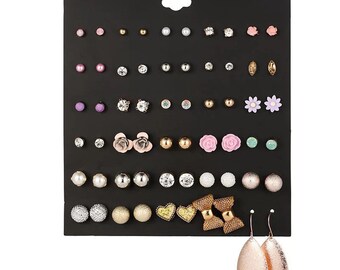 30 Gold Studs Earrings Accessories Set