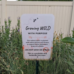 Pesticide Free/No Mow Yard and Garden Sign Promoting Native Plants in Pollinator Habitats; Large Outdoor Aluminum Garden Sign