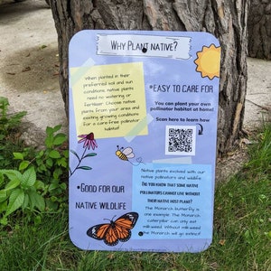 Kids Educational Pollinator Habitat Sign Promoting Native Plants; Large Quality Aluminum Garden Sign