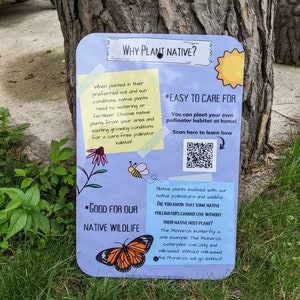 Kids Educational Pollinator Habitat Sign Promoting Native Plants; Large Quality Aluminum Garden Sign PREORDER