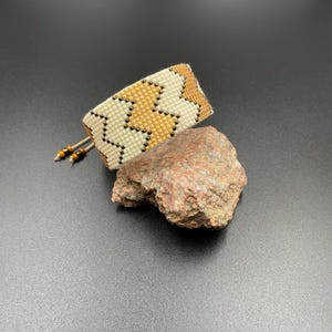 Bracelet in brown cream and beige,Seed bead bracelet,Wide woven bracelet,Handwoven bracelet, Beaded cuff bracelet,Bracelet on a loom