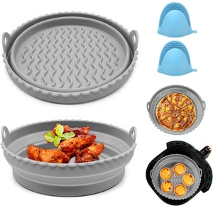 Doublures en Silicone pour four à friteuse à air en Silicone, 8.3 pouces, pour micro-ondes, plateau de cuisson rond, réutilisable, pliable, 2 paquets image 2