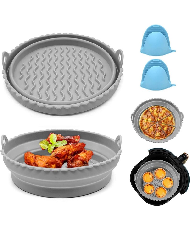 Doublures en Silicone pour four à friteuse à air en Silicone, 8.3 pouces, pour micro-ondes, plateau de cuisson rond, réutilisable, pliable, 2 paquets image 2