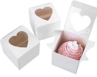 Individual Single White Cupcake Boxes For Valentine Wedding Party Favours Love heart shape window Gift Boxes birthday, Christening Graduatio