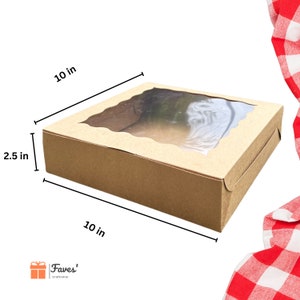 10 inch Brown Kraft Bakery Boxes With Window Cookie Boxes For Birthdays and Weddings GiftBox FavourBox 10x10x2.5inch