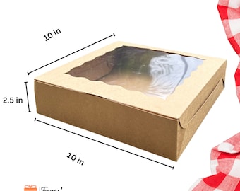10 inch Brown Kraft Bakery Boxes With Window Cookie Boxes For Birthdays and Weddings GiftBox FavourBox 10x10x2.5inch