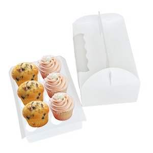 Caja para cupcakes con ventana de 6 orificios con asa, caja para pastel de 6 cavidades con ventana, inserciones extraíbles para recuerdo de boda, caja de regalo de cumpleaños