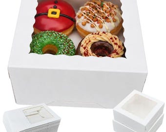White Bakery Box with Clear Window Lid, 6-Inch Square Cookie Packaging (15x15x6cm)