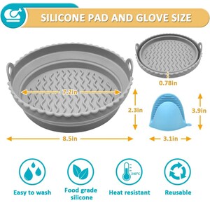 Doublures en Silicone pour four à friteuse à air en Silicone, 8.3 pouces, pour micro-ondes, plateau de cuisson rond, réutilisable, pliable, 2 paquets image 5