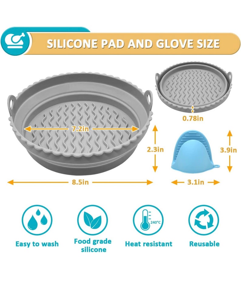 Doublures en Silicone pour four à friteuse à air en Silicone, 8.3 pouces, pour micro-ondes, plateau de cuisson rond, réutilisable, pliable, 2 paquets image 5