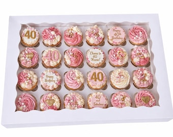 24-Cupcake Cake Box with Window and Inserts for Parties, Birthdays