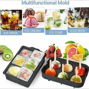 2 Large Cube Silicone Ice Tray Giant 2 Block Cube Grids 8 Mold