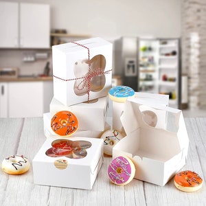 4 Hole Cupcake Box White Window Cupcake Boxes Cup Cake Box With  Greeting Sticker for Wedding Christmas party favours, gift, all occasion