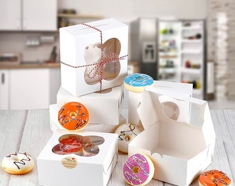 4 Loch Cupcake Box mit weißem Fenster Cupcake Box Cup Cake Box mit Grußaufkleber für Hochzeit Weihnachten Gastgeschenke, alle Anlass