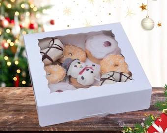 25.5cm/10inch Cookie Boxes With Window White Bakery Box Treat Boxes Favour Boxes for Weddings Birthday Christmas Pastry Boxes 10x10x2.5in