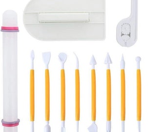 11 piece fondant smoothing and Decorating Tools for Wedding Cake Dough Sugar Paste Petal paste and carving, sugar rose petal, Clay paste