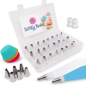 Set per decorare torte da 50 pezzi con scatola portaoggetti Sacchetto per dolci in silicone riutilizzabile Giunti e beccucci per stampi per cupcake in silicone