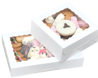 6, 8, 9 inch Window Cookie Boxes White Bakery GiftBox with PVC Window, 22.5, 20.25, 15cm length GiftBox for wedding gifts Birthday Christmas