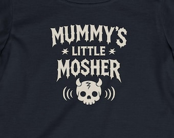 Mummys Little Mosher Baby T-Shirt | Funny Metal Baby Clothes UK | Rock Baby Tee | Alternative Baby Outfit