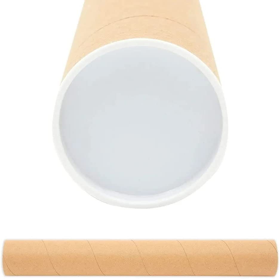 Cardboard Mailing Tubes - 2 inch x 15 inch - 2 inch Opening Diameter 15 inch in Length - Case of 50 Shipping Tubes with White End Caps (2x15) for