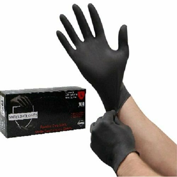 100 Shield™ Nitrile 5mil Powder Free Gloves Black (Latex Vinyl Free) Small