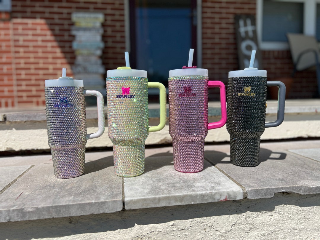 Custom Promotional 40oz Shiny Rhinestone Tumbler with Handle from Factory