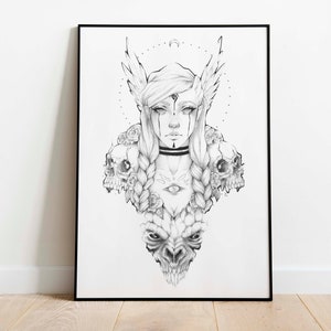 Valkyrie Art Print - Original Illustration on Paper - Dark Fantasy Art