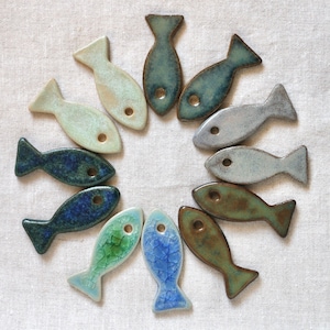 Ceramic fish pendant handmade - glazed on one side - (stoneware) unique