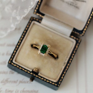 18k Gold Vintage Emerald Zirconium Diamond Ring 925 Sterling - Etsy