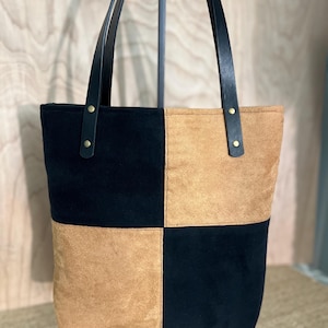 Classic Black & Tan Color Block Microsuede Shoulder Bag