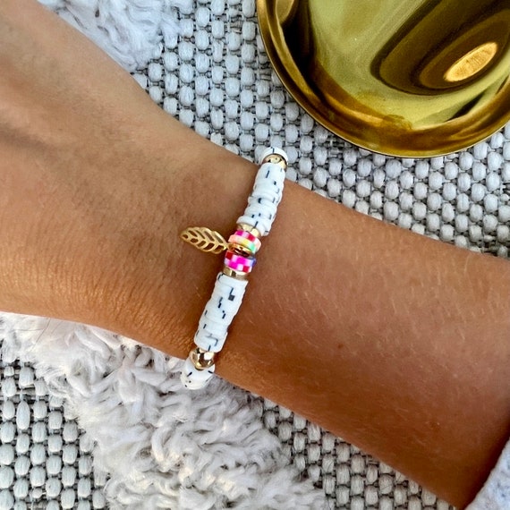 Katsuki/Heishi bracelet rainbow-black/white elastic - wertbrandings -