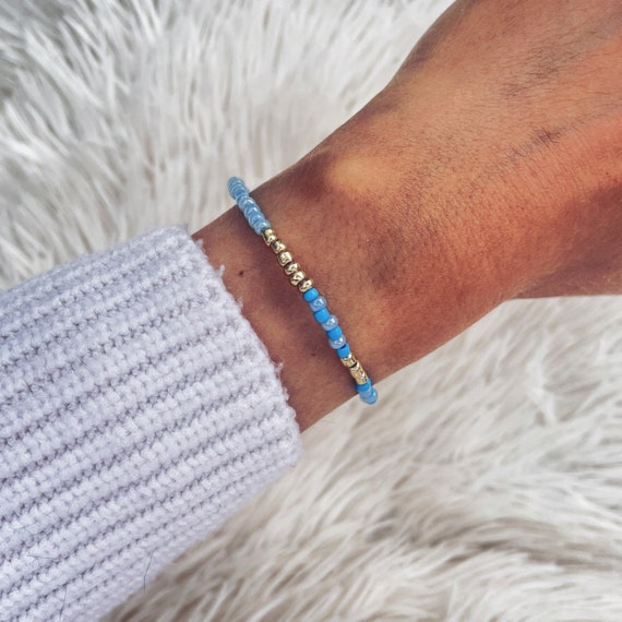 Bracelet, friendship bracelet, blue, adjustable in length