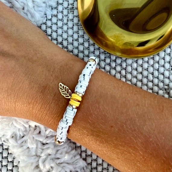 Katsuki/Heishi bracelet yellow-black/white elastic - wertbrandings -